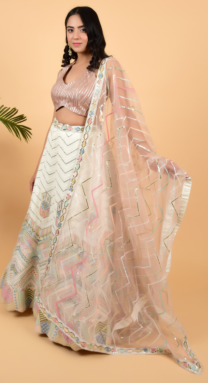White Heavy Lehenga With Designer Blouse And Dupatta