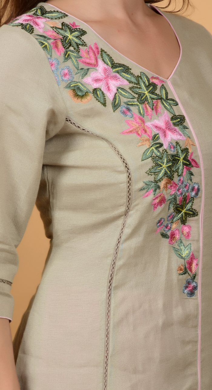 Grey Fancy linen hand work kurta