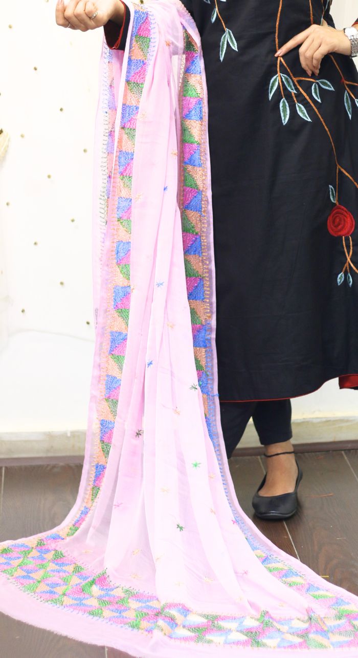 Black Suit Set With Phulkari Dupatta