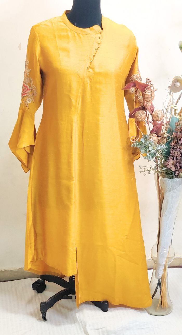 Silk Kurta With Designer Sleeves & Neck
