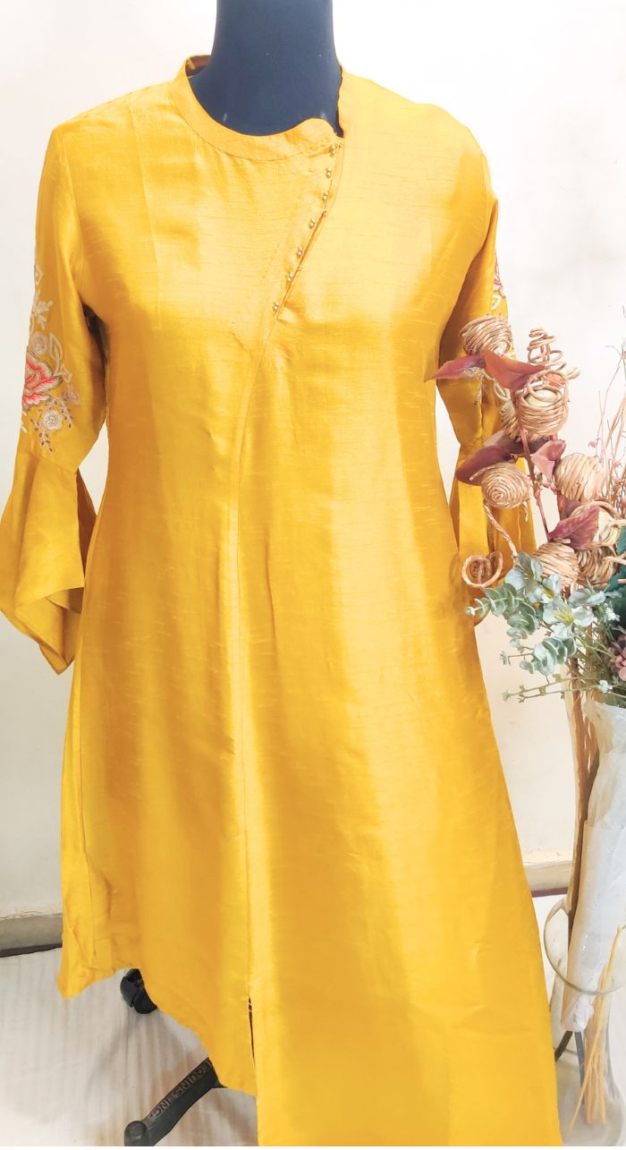 Silk Kurta With Designer Sleeves & Neck