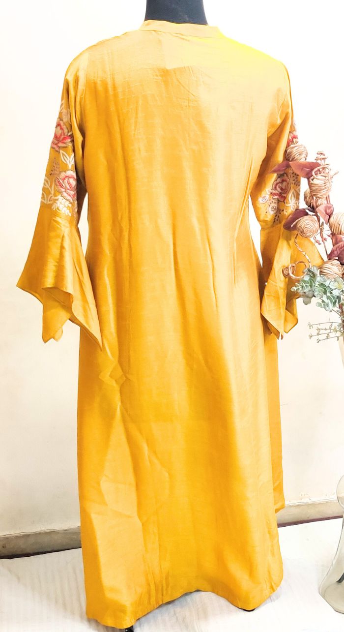 Silk Kurta With Designer Sleeves & Neck