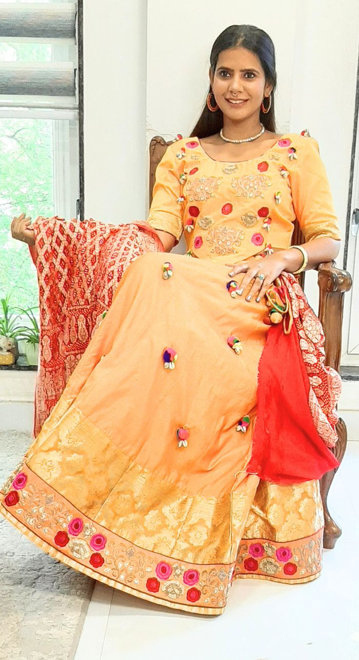 Mustard Silk Lehenga With Bandhej Dupatta
