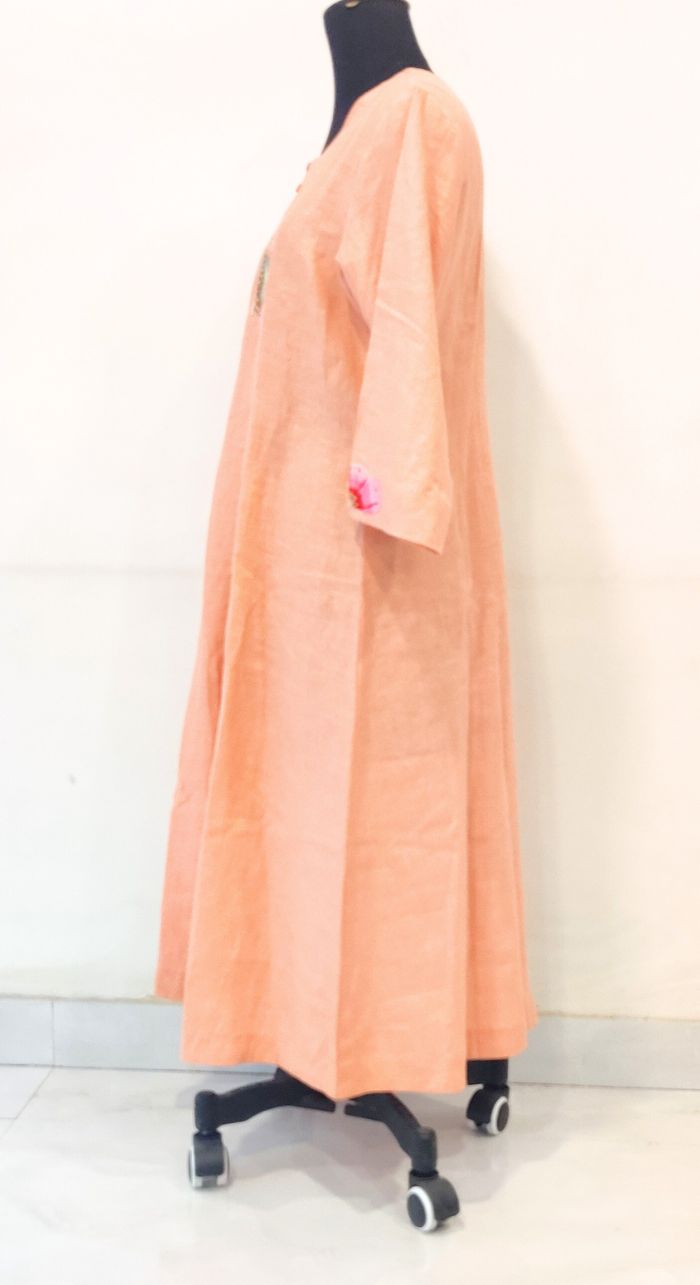 Orange Fancy Linen Hand Work Kurta