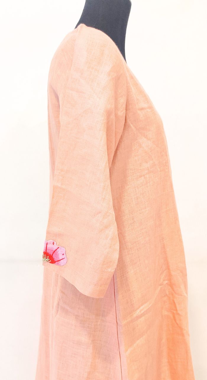 Orange Fancy Linen Hand Work Kurta