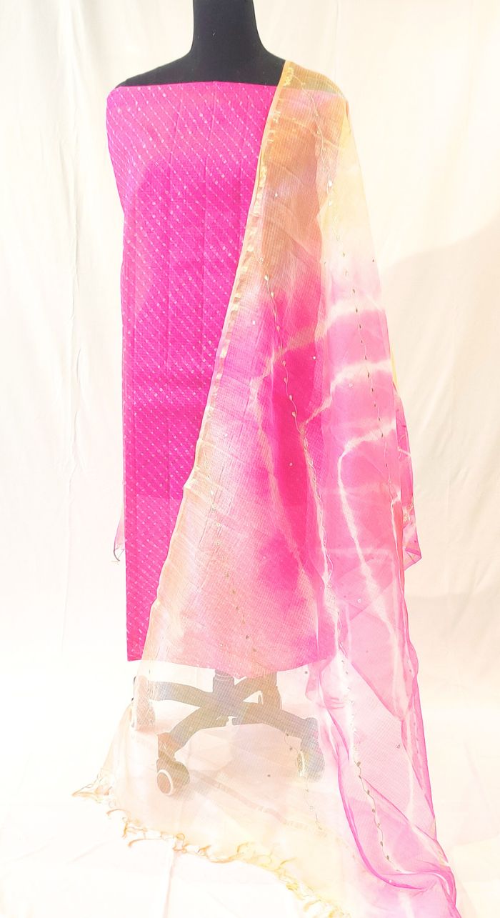 Pink Leheriyan Kota Unstiched Suit
