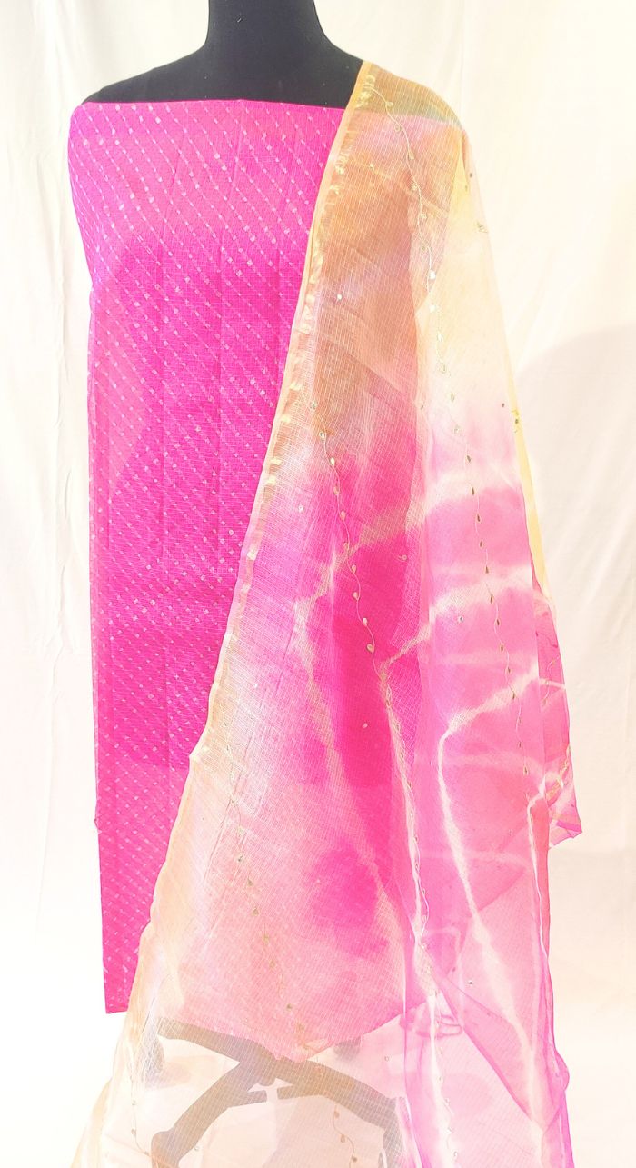 Pink Leheriyan Kota Unstiched Suit
