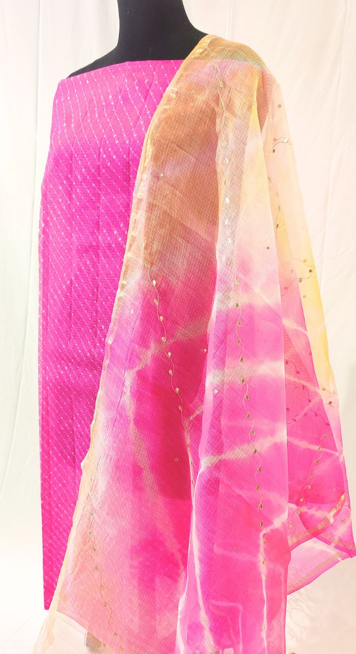 Pink Leheriyan Kota Unstiched Suit