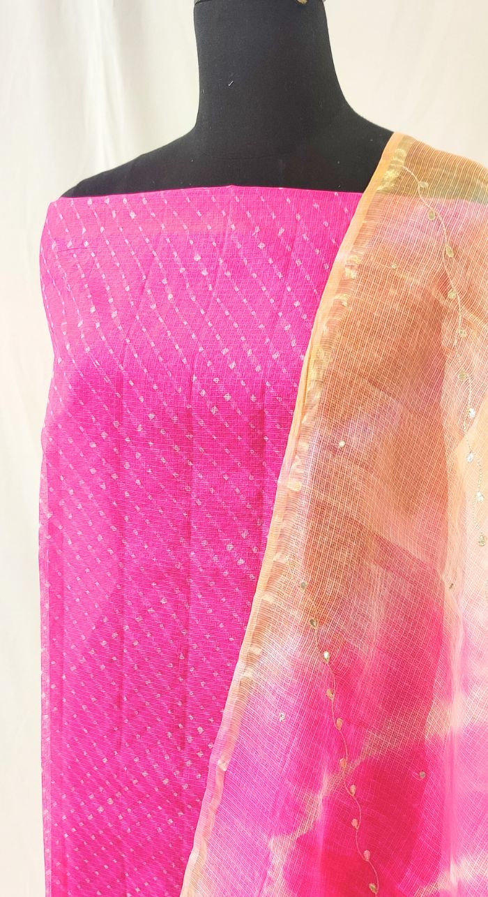 Pink Leheriyan Kota Unstiched Suit