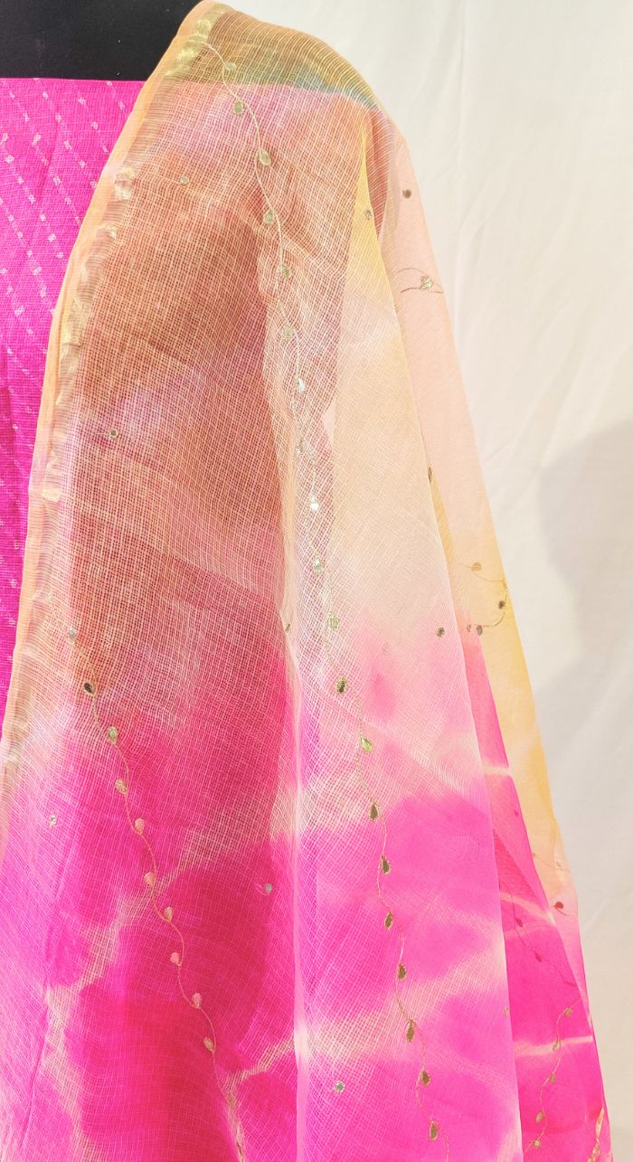 Pink Leheriyan Kota Unstiched Suit