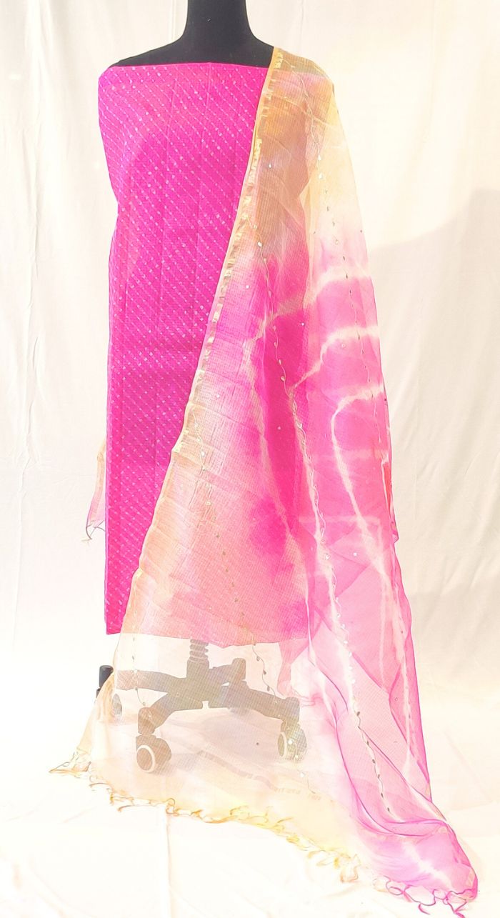 Pink Leheriyan Kota Unstiched Suit