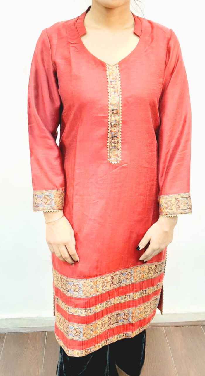 Silk Kurta With Banarasi Border