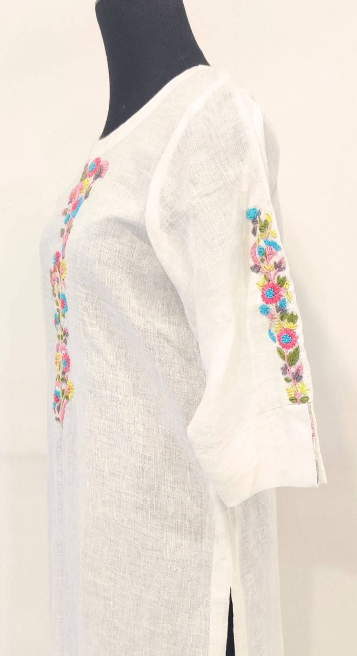 White Fancy linen hand work kurta