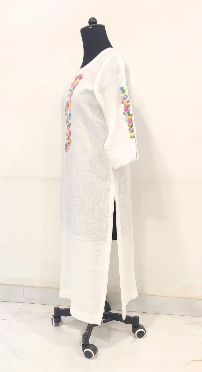White Fancy linen hand work kurta