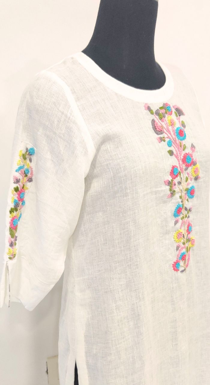 White Fancy linen hand work kurta