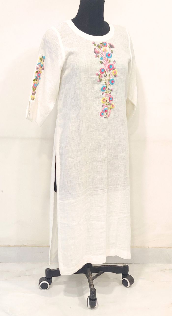 White Fancy linen hand work kurta