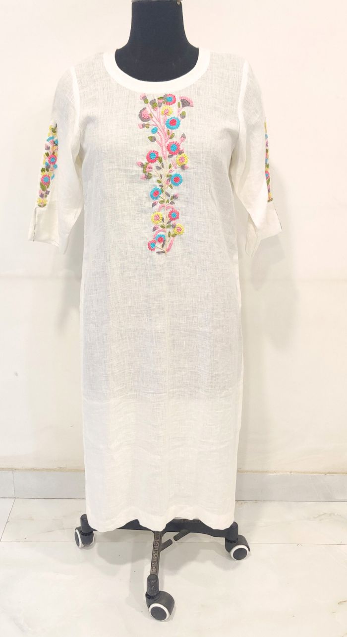 White Fancy linen hand work kurta