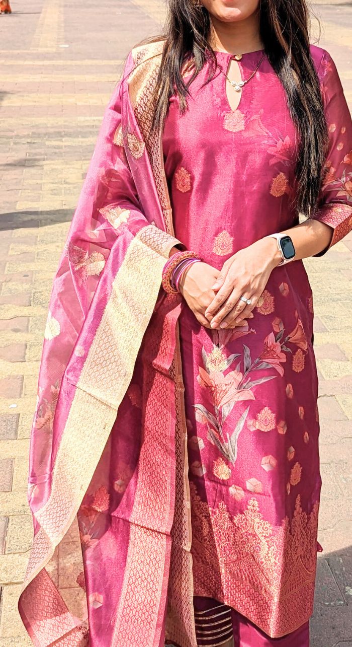 Wine Banarasi Silk Suit