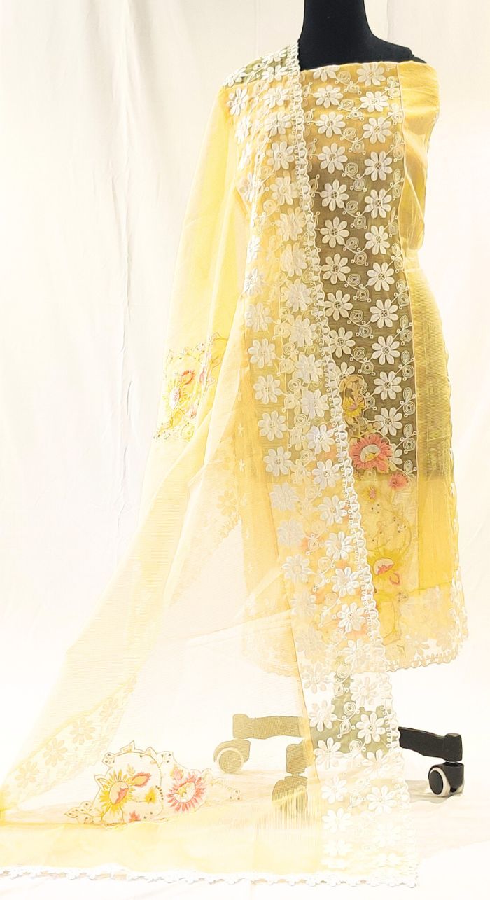 Yellow Cheque Kota Machine Work Suit