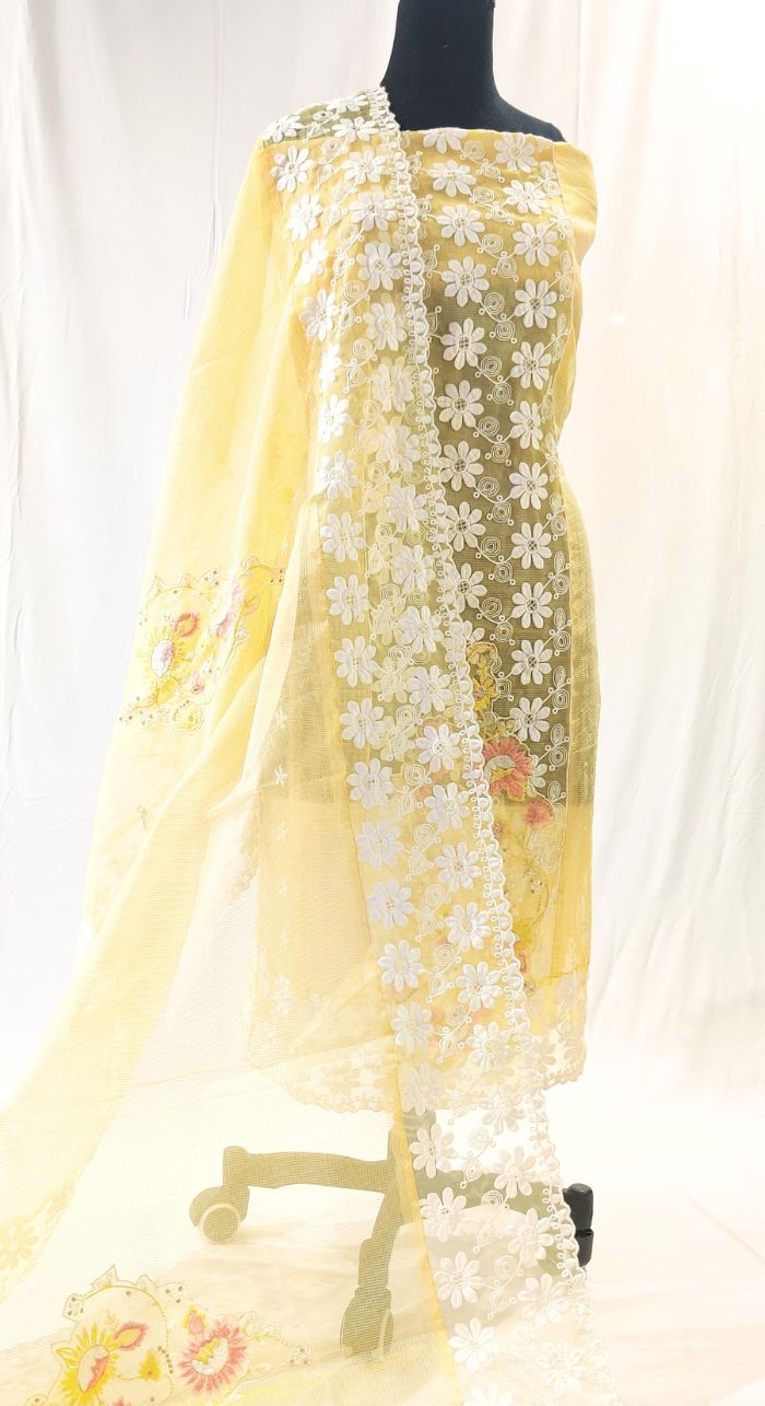 Yellow Cheque Kota Machine Work Suit