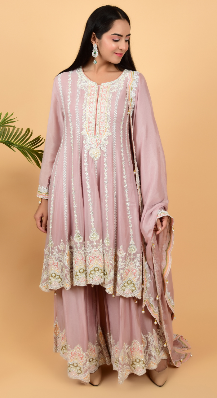 Baby Pink Hand Work Flaired Suit