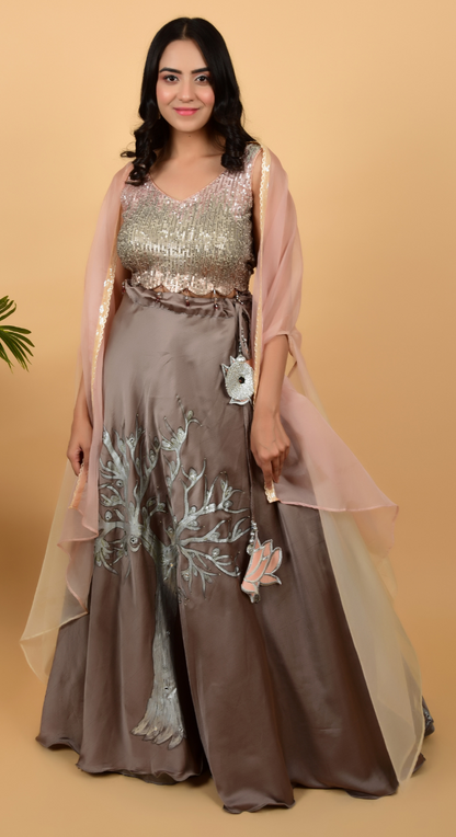 Cocktail Wear Lehenga With Heavy Blouse & Cape Style Dupatta