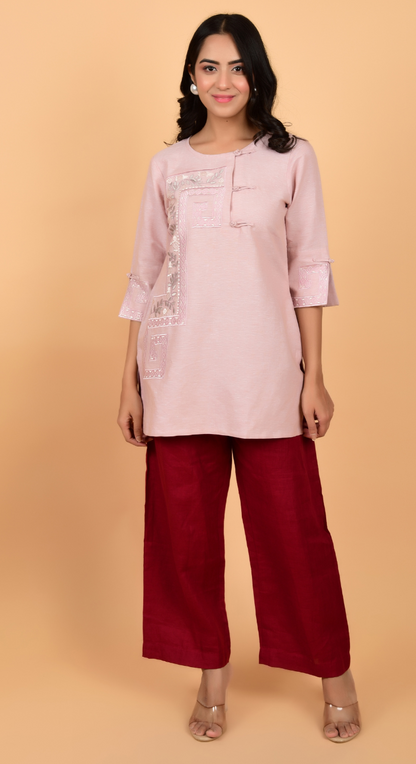 Linen Shirt With Machine Work Embroidery