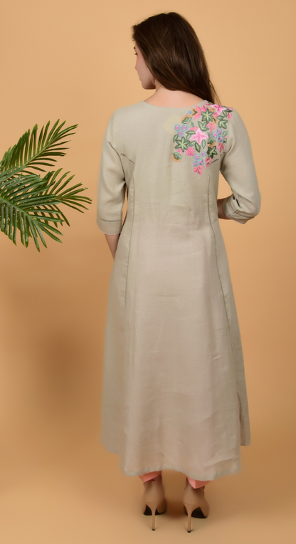 Grey Fancy linen hand work kurta