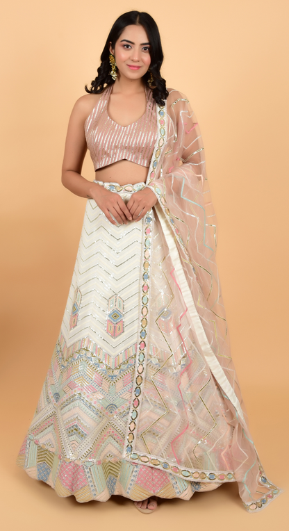 White Heavy Lehenga With Designer Blouse And Dupatta