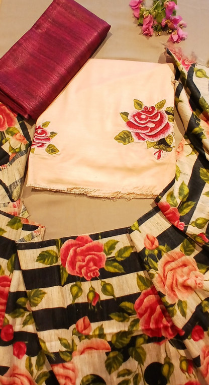 Aabha Pushp Tasar Silk Unstitched Suit