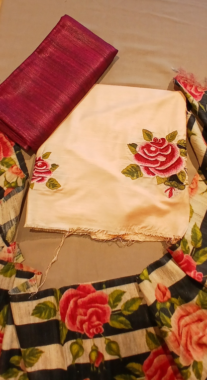 Aabha Pushp Tasar Silk Unstitched Suit