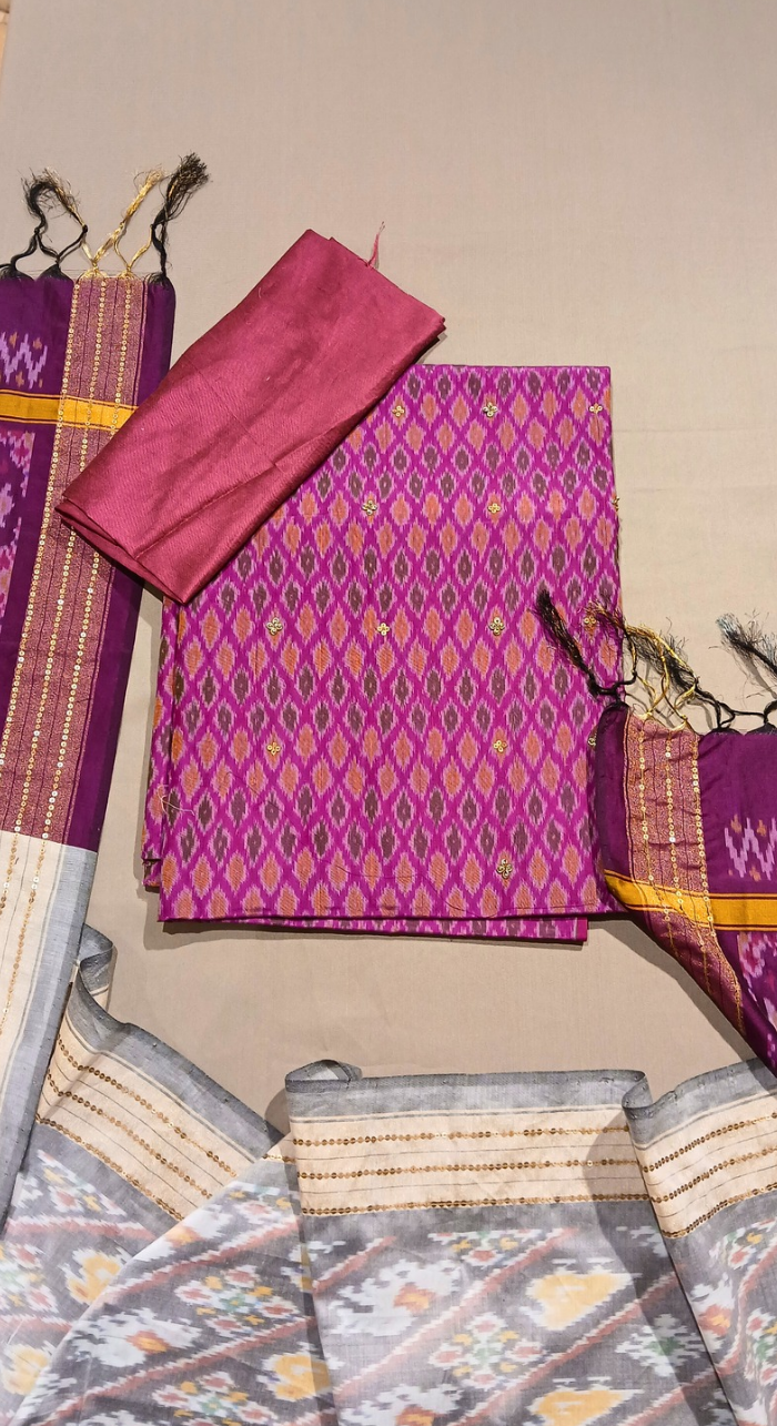 Varnika Bloom Ikkat pure silk unstitched Suit