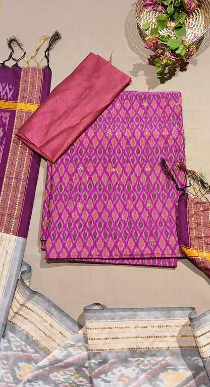 Varnika Bloom Ikkat pure silk unstitched Suit