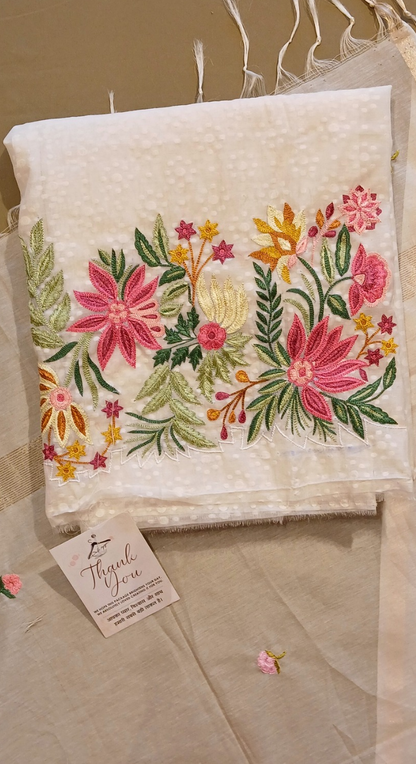 Multicolor Floral Resham Embroidery Work Unstitched Suit