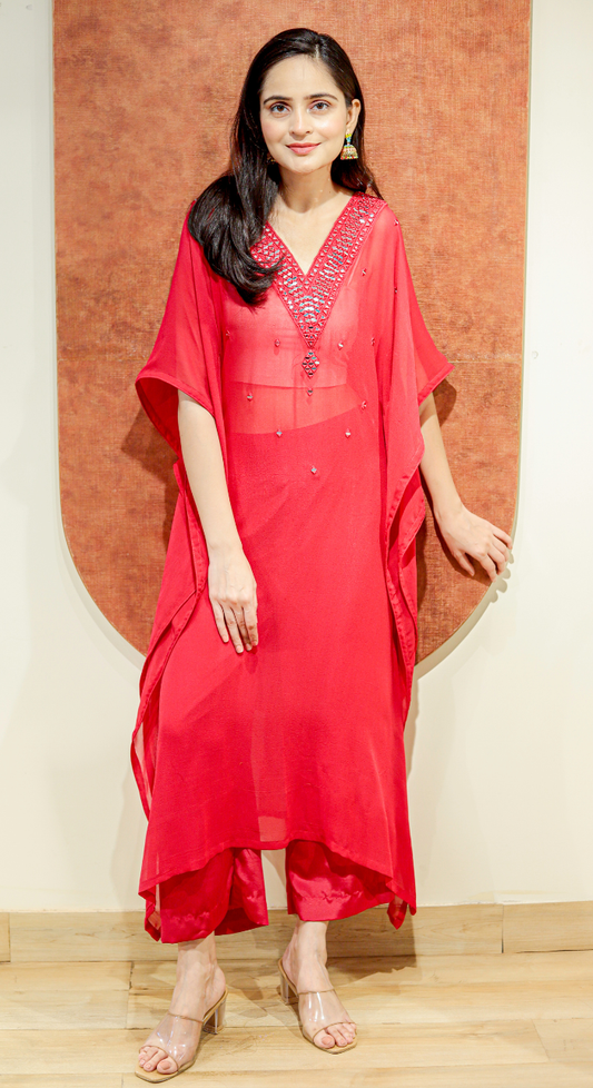 Tomato Blush Elegance (Mirror Work)