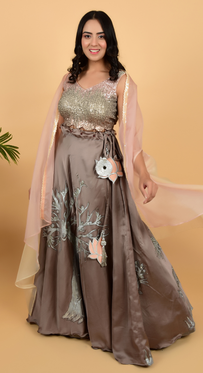 Cocktail Wear Lehenga With Heavy Blouse & Cape Style Dupatta