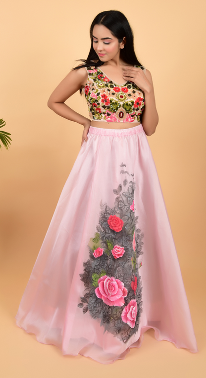Floral Free Hand Painted Lehenga