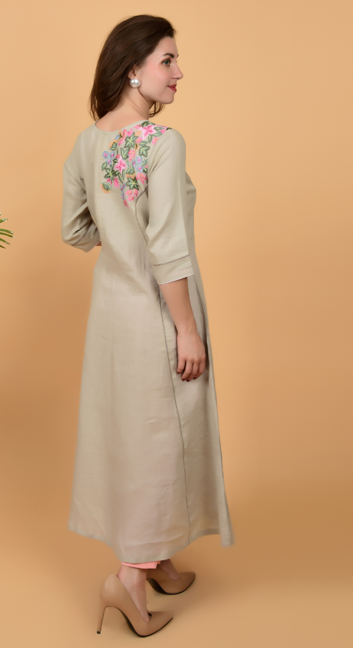 Grey Fancy linen hand work kurta