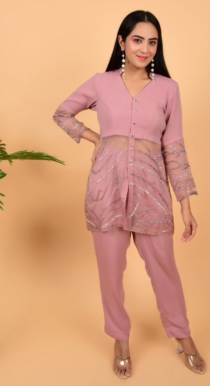 Peach Co-Ords With Hand Work