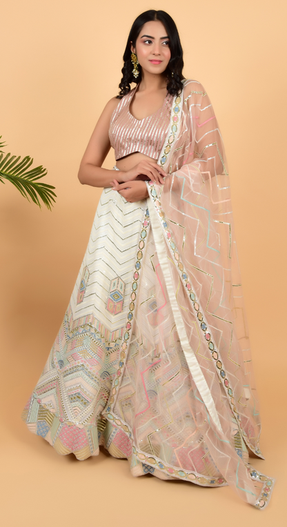 White Heavy Lehenga With Designer Blouse And Dupatta