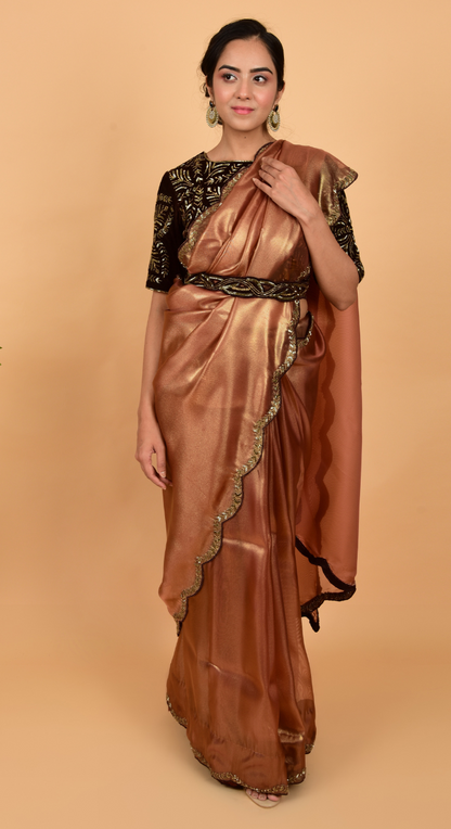 Shimmer Tissue Organza Saree With Velvet Blouse