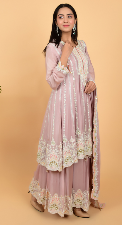 Baby Pink Hand Work Flaired Suit