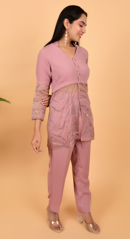 Peach Co-Ords With Hand Work