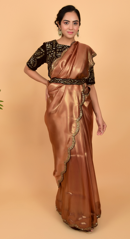 Shimmer Tissue Organza Saree With Velvet Blouse