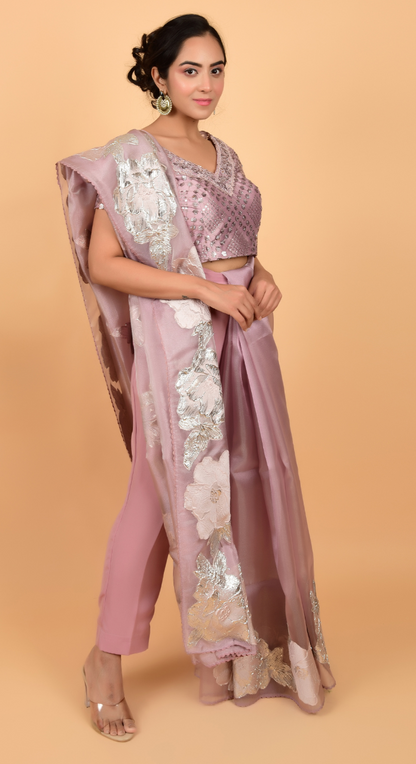 Tissue Organza Pink Saree