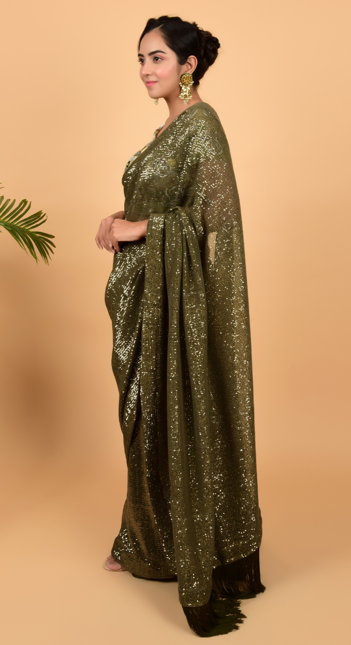 Green Sequin Ready to Wear Saree