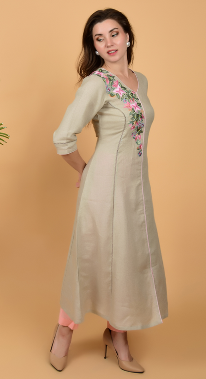 Grey Fancy linen hand work kurta