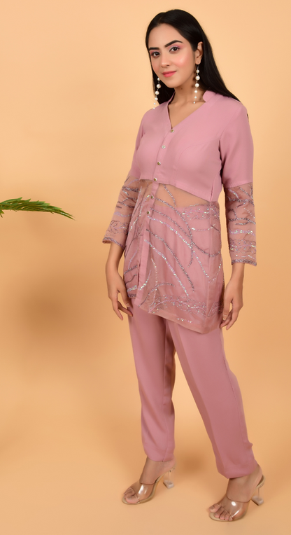 Peach Co-Ords With Hand Work