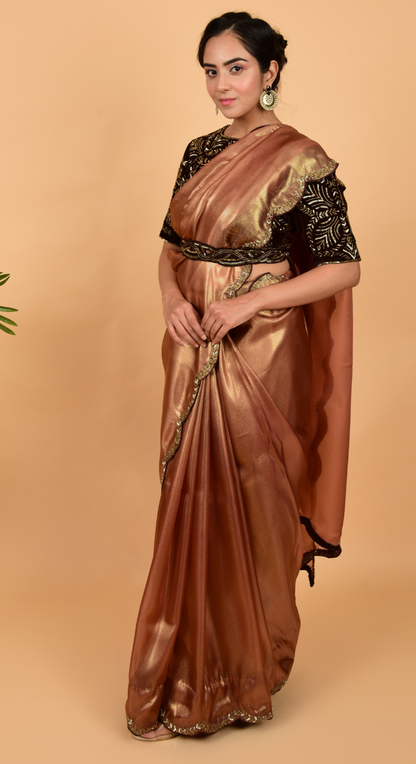 Shimmer Tissue Organza Saree With Velvet Blouse