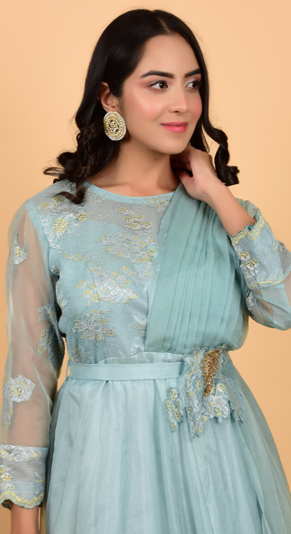 Sky Blue Organza Drapped Gown